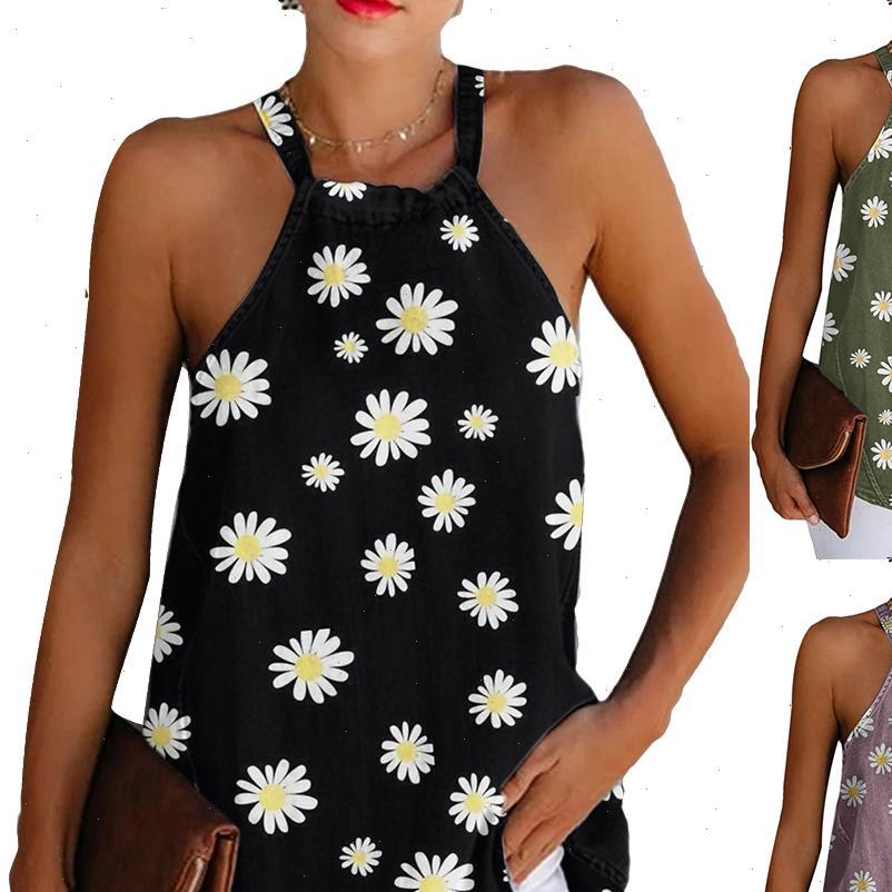 

fashion vest casual sleeveless womens tank marguerite print floral halter camisole cotton linen loose t shirt tee female, White
