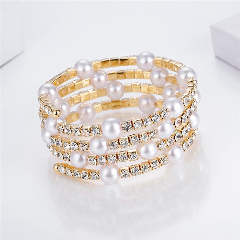 

Women Fashion Bangle Multi Layer Pearl Bracelets Stylish Wrap Elegant Female Wedding Jewelry