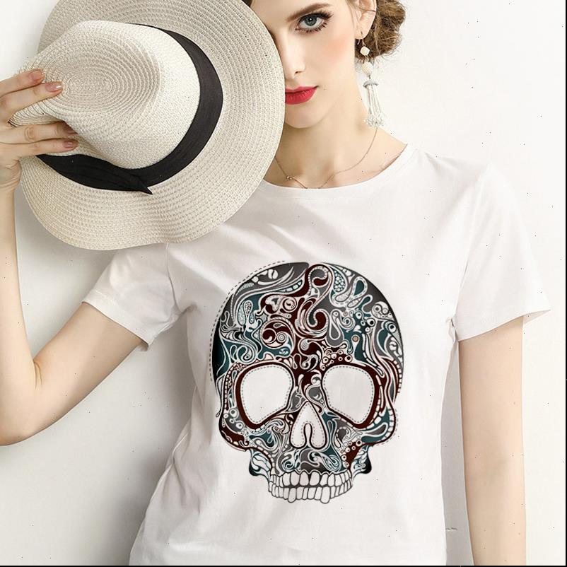 

cranium print harajuku fashion summer womens white tee korean clothes