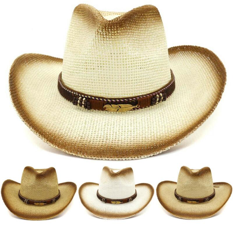

Stingy Brim Hats Western Cowboy Hat For Womem Men Wide Cowgirl Sunhat Sombrero Straw Sun Cap, Blue;gray