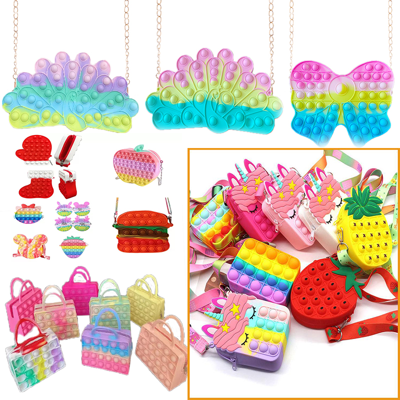

Halloween Christmas Push Bubble Fidget Toy Sensory Autism Special Needs Anxiety Stress Reliever for Office Fluorescen Coin Purse Silicone Key Chain