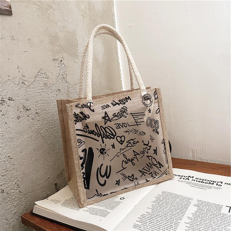 

Cross-border Simple Fashion Single Linen 2021 And Printed Bags Version Of Cotton Korean Wrist Transparent Bag Shoulder New Female B Svvkp