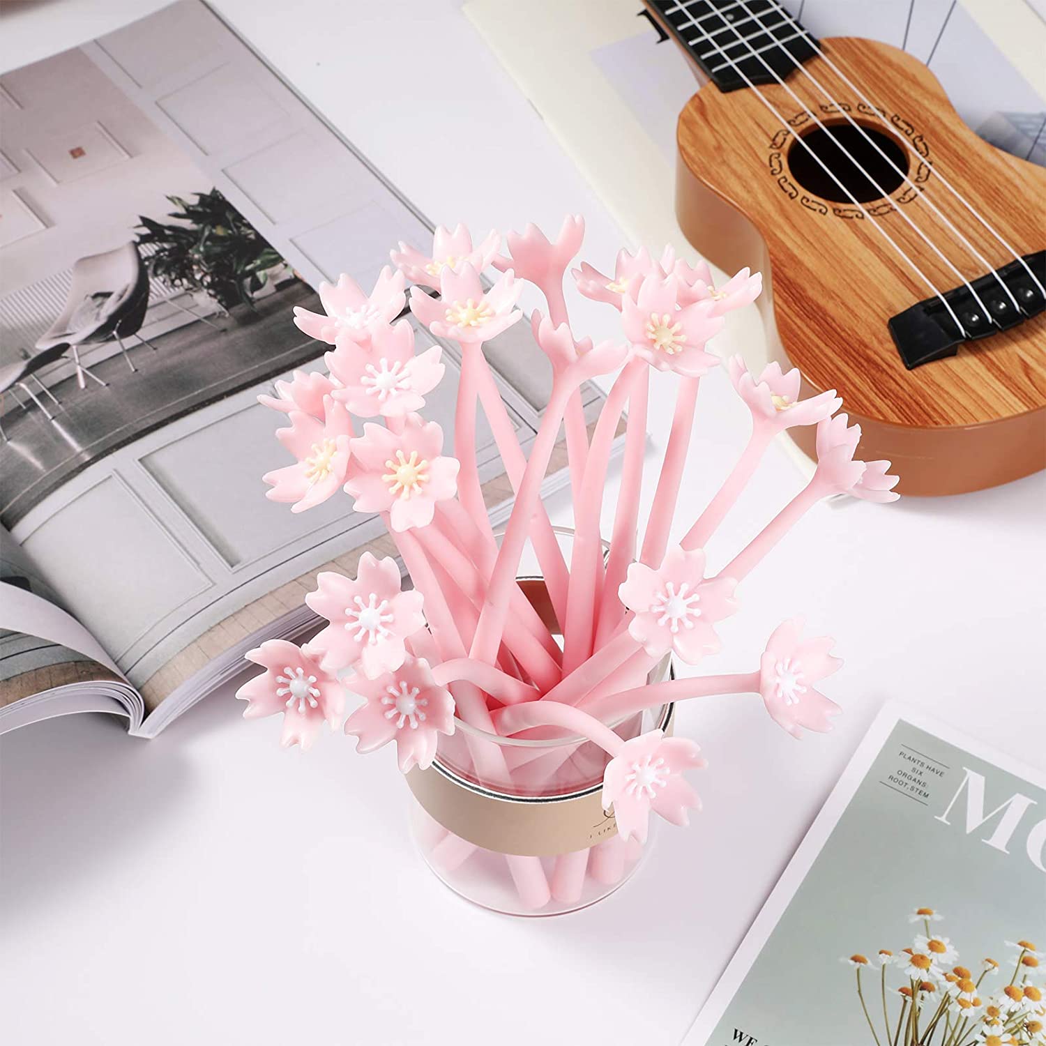 Flowers Gel Ink Pen Romantic Flower Ballpoint Pen Cherry Blossom Pens School for Students Kids Women Girls Friends Black Ink WJ108-image-725071707