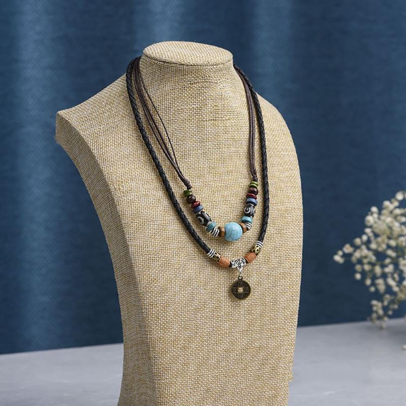 

Chokers Two Layers Female Choker Leather Rope Korean Style Coin Necklace Fashion Jewelry Pendant Women Clavicle Chain