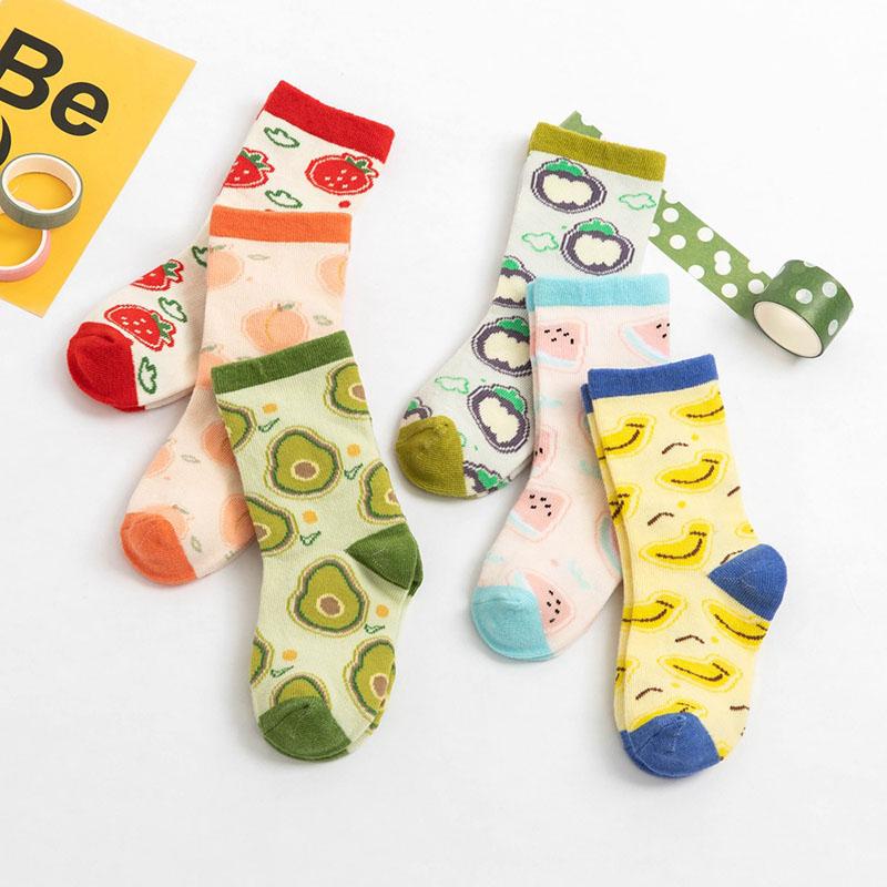 

Cotton Cartoon Fruits Children's Socks Long Tube Cute Korean Version Japanese Girls Sock Breathable Soft 1-9Y Baby Clothes Stuff, Pink;yellow