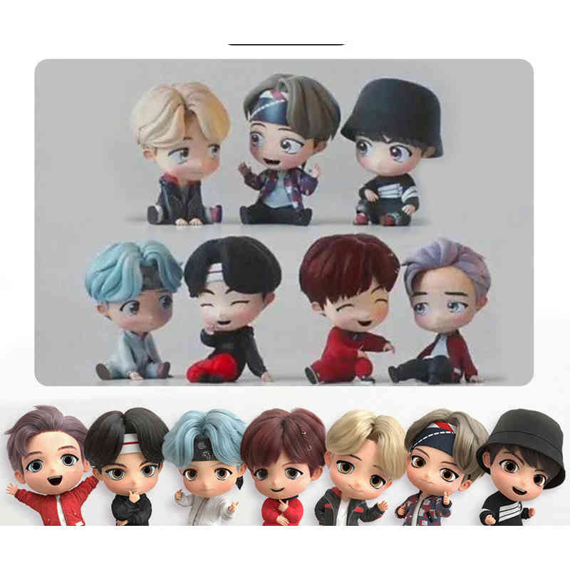 

7PCS set Bangtan Boys BT21 Groups Model Toys KPOP Star TOP Group A R M Y PVC Figures Keyring Bt Kid X0503285S, 7pcs as picture