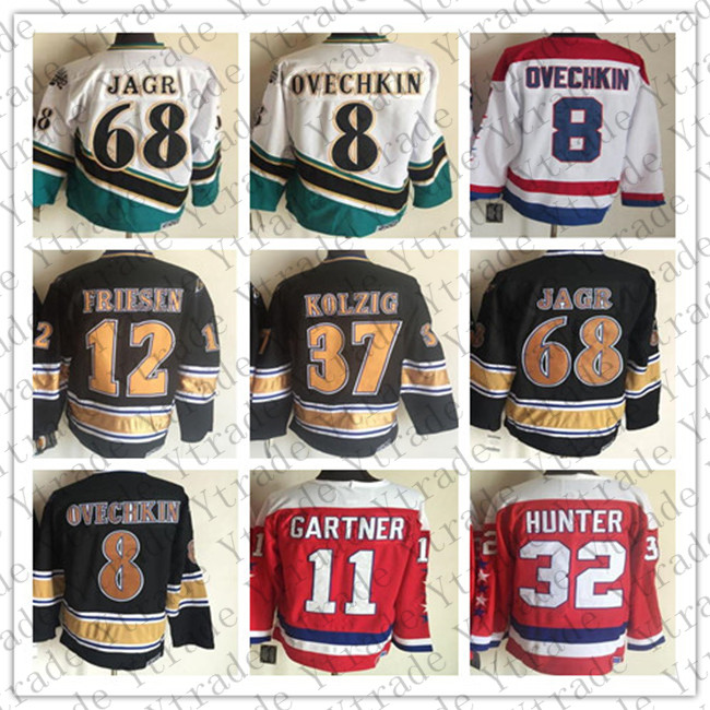 

Vintage Alex Ovechkin Jerseys 1990 Retro Hockey Jaromir Jagr 37 Kolzig 12 Jeff Friesen Hunter Gartner CCM Classic Hockey Stitched Red White Black, As