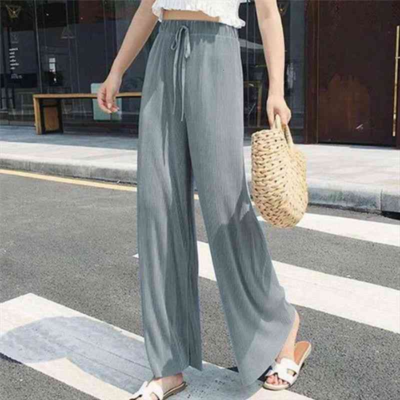 

Womens Summer Silk Wide Leg Pants Big Yards Loose Pant Fashion Culottes Elastic Waist Ankle-length Pants Casual Pleated, Black;white