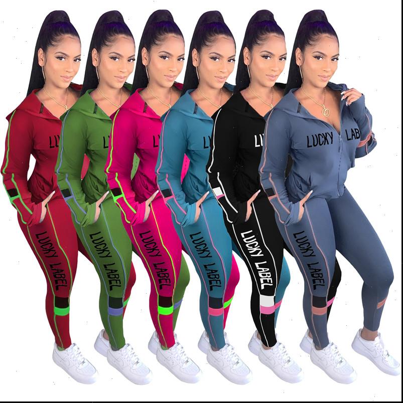 

women tracksuits lucky label two piece set fall clothes sweatsuit jacket sport pants fitness outfit matching wholesale dropshpping, Gray