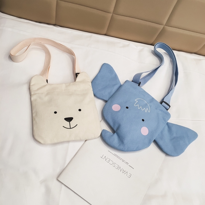 

New canvas children's bag Korean cute modeling Small Animal One Shoulder Messenger Bag Girl's zero wallet, Little bear
