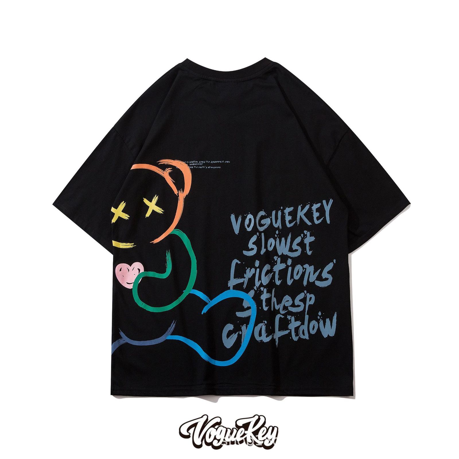 

Fashion brand color printing summer short sleeve t shirt men's and women's street trend loose half top, White;black