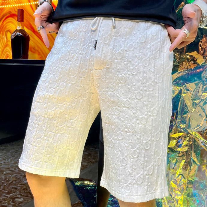 

Summer New Full-length Dark Embossed Jacquard Side Letter Embroidery Casual Shorts for Men, White;black