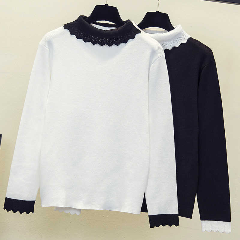 

Half Turtleneck Sweater Women And Pullovers Fashion Spring Autumn Women Knitted Long Sleeve Tops Jumper Pull Femme Clothing 210604, Black