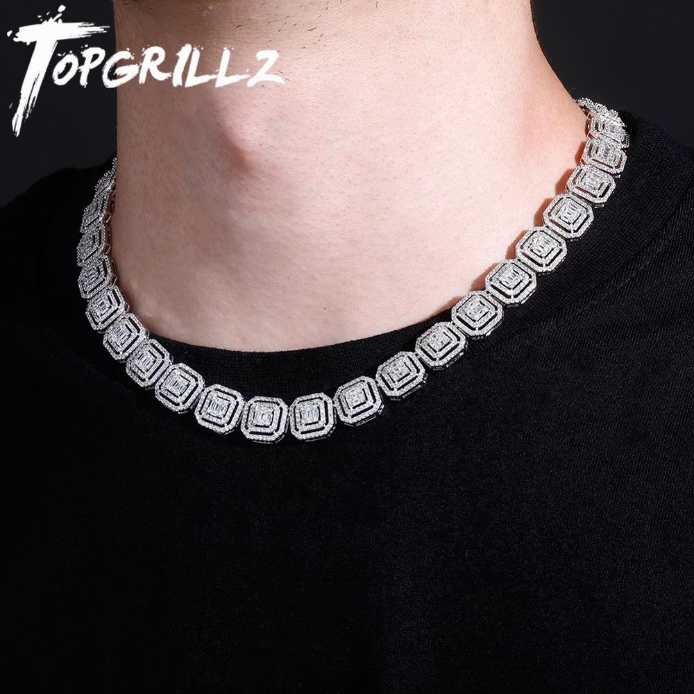 

TOPGRILLZ New 13mm Personality Iced Out Baguette Necklace Miami Cuban Chain Micro Pave Cubic Zirconia Hip Hop Jewelry For Gift X0509