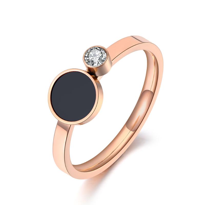 

Wedding Rings Trendy Titanium Stainless Steel Black Acrylic For Women Girls Mosaic CZ Crystal Love Ring Jewelry R19078