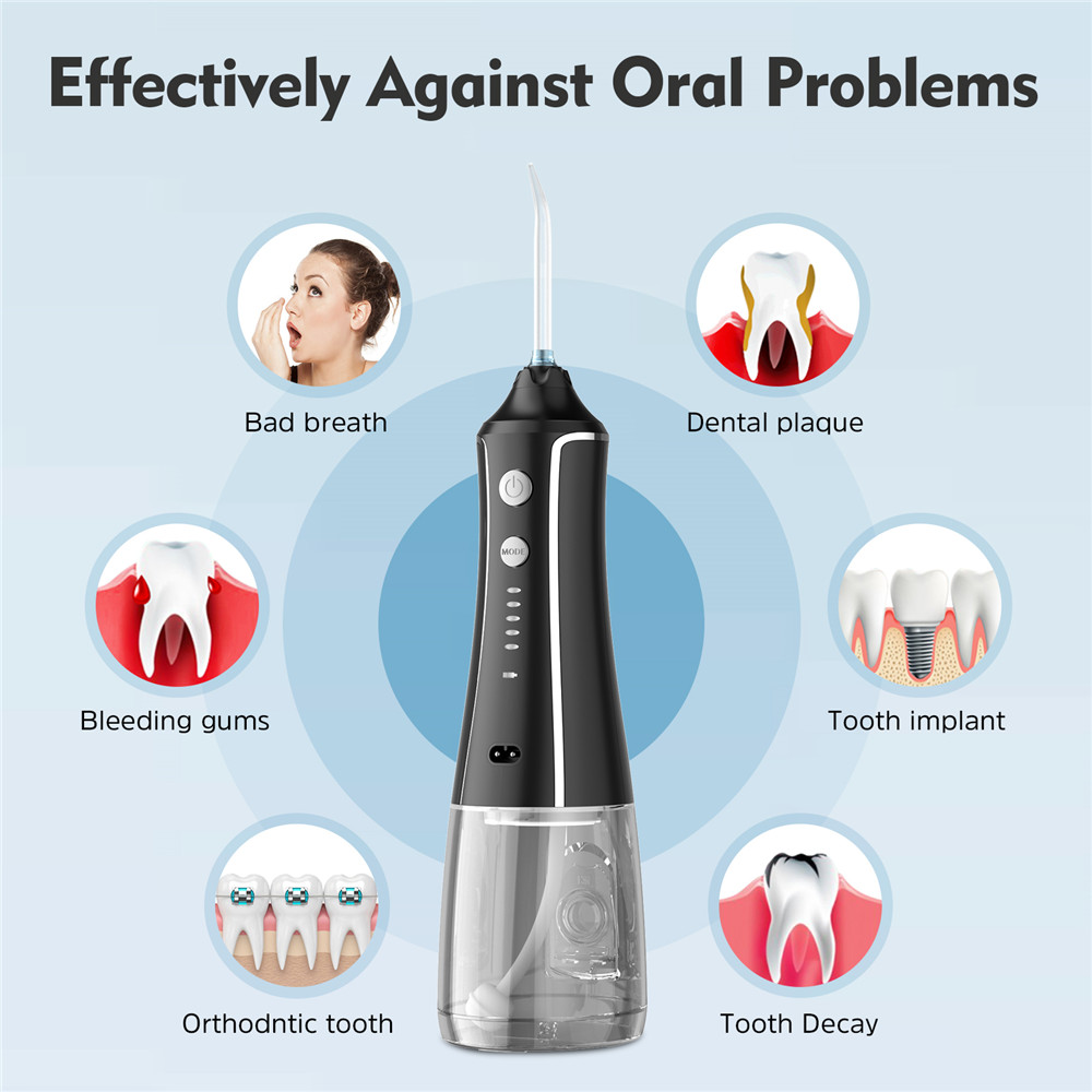 5 Modes Oral Irrigator USB Rechargeable Water Floss Portable Dental Water Flosser Jet 320ml Irrigator Dental Teeth Cleaner+4 Jet-image-750439978