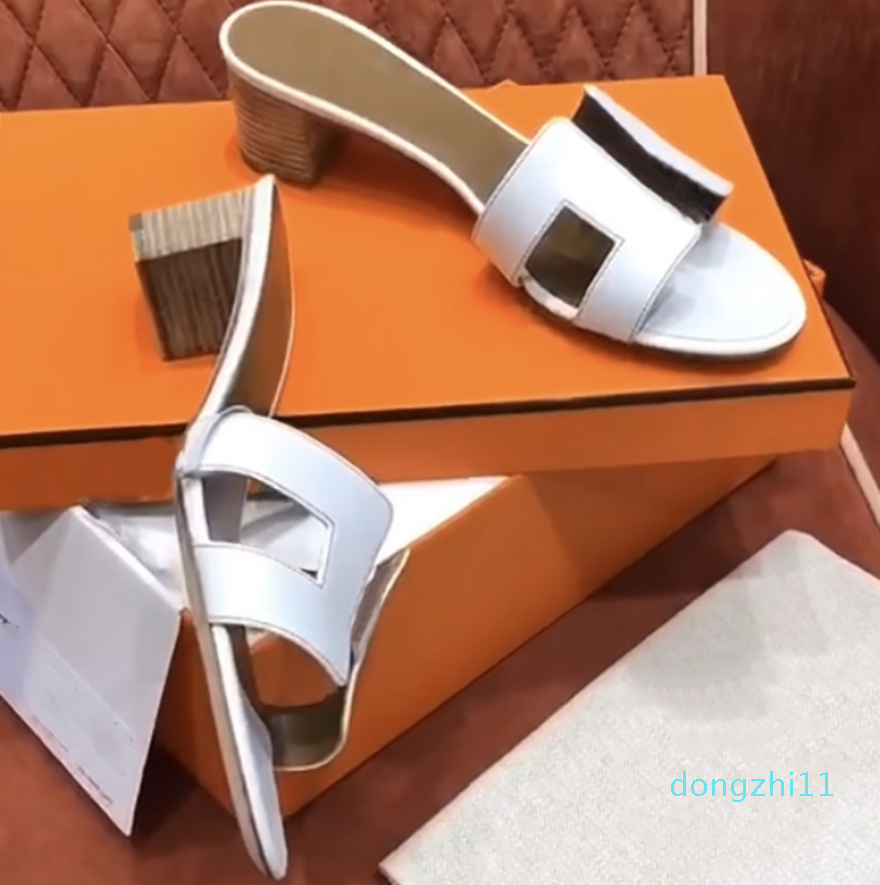 

Slipper Top Quality Women Oran Mid-Heel Sandal Slides Designer Ladies Genuine Calfskin Shoes Fashion Outdoor Brown Black Beach Flats, High 5 print leather