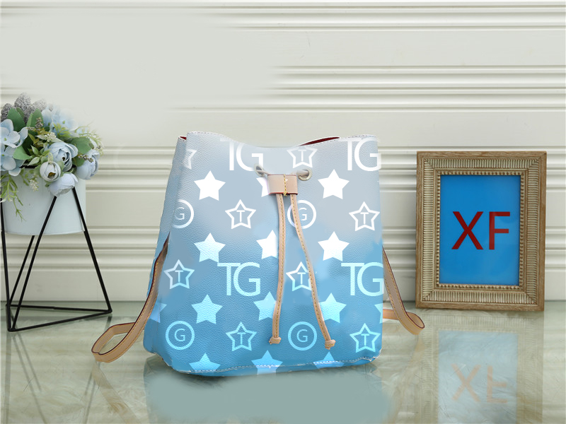 

HH Top Quality Drawstring Gradient Bucket Bag Fashion Letter Leather Crossbody Ba g Women Handbag Purse shoulder Bags Lady Tote, Plum