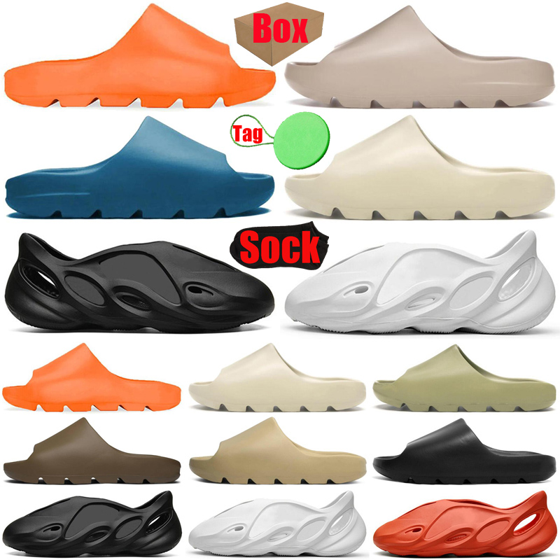 

2021 With Box&Sock&Tag kanye slides foam runner men women sandal slippers slide sandals Enflame Orange Pure Desert Sand Resin Bone mens slipper trainers, #1 enflame orange