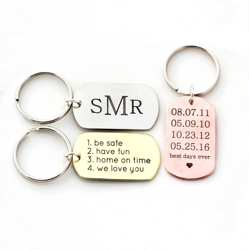 

Keychains Customized Laser Engraved Name Tel Number Square Army Tags Stainless Steel Keychain Personalized DIY Gifts Graduation Gift