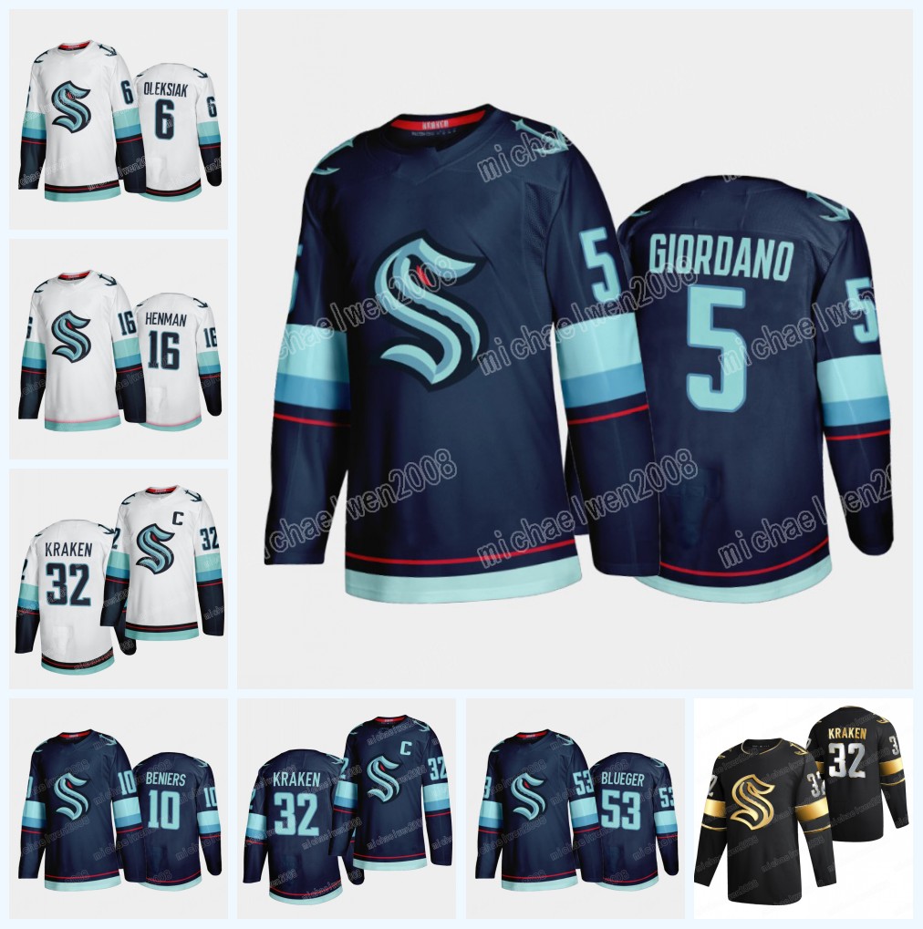 

2021 Seattle Kraken Mark Giordano 32th Jersey Luke Henman Joey Daccord Nathan Bastian Custom Men Women Youth 100% Embroidery Stitched Jerseys, Mens blue home (choose size s to 3xl)