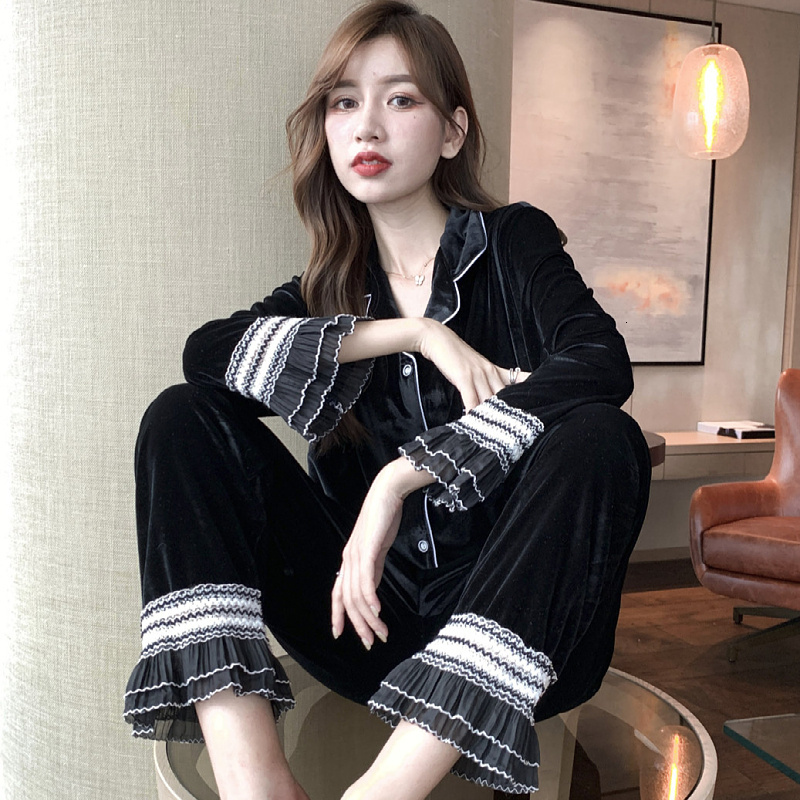 

Women's Sleepwear Veet Pajamas Spring And Autumn Long Sleeve Korean Princess Wind Can Wear Home Clothes Winter Suits NZKA, Tx305 golden velvet