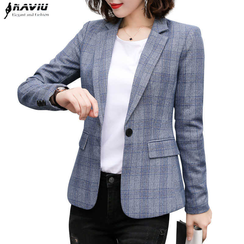 

Blazer women Autumn retro plaid fashion long sleee blazer temperament office ladies work coat 210604, Blue blazer