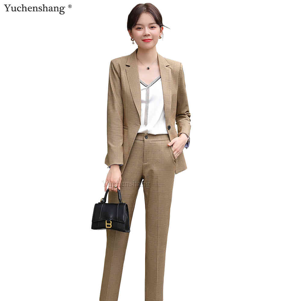 

Women's Suits & Blazers Office Lady Work Pant Suit Fashion Women Girl Black Blue Khaki Long Sleeve Single Button S-4XL Blazer and Trousers 2, Blue 2 piece set