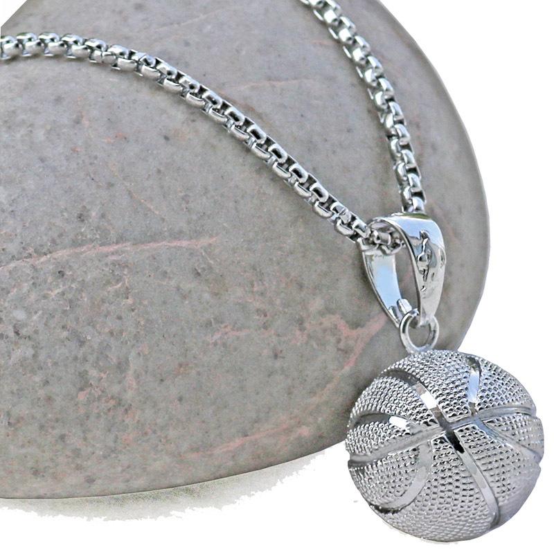 

Pendant Necklaces Charm Football Rugby Basketball Volleyball Stainless Steel Necklace Men Boy Children Gift Sports Casual Jewelry, Silver