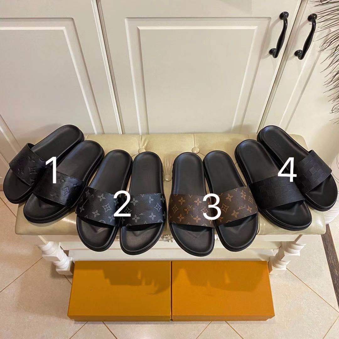 

2021 brand luxury designer men's and women's lovers slippers laser summer sandals beach bathroom shoes classic Brown printing flower3, Black