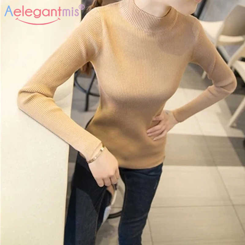 

Aelegantmis Casual Solf Thin Knitted Turtleneck Sweater Women Autumn Winter Ribbed Slim Pullover Female Korean Knitwear 210607, Gray