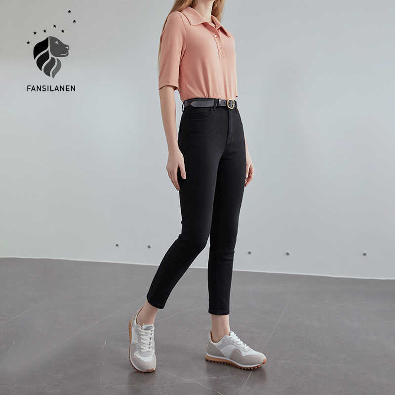 

FANSILANEN Dark Skinny Jeans Women Summer Style Pencil High Waist Small Feet Washed Pants Woman 210607, Black