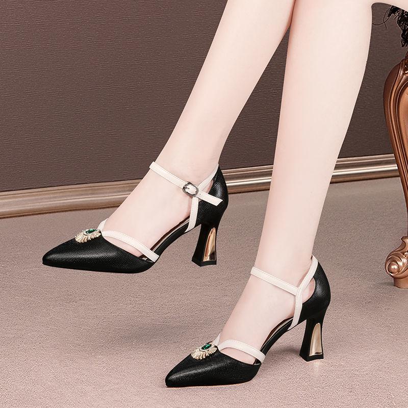 

Dress Shoes Women Fashion Sweet High Quality Crystal Heel Sapatos Femininas Lady Green Pu Leather Heels Zapatos Mujer B9307