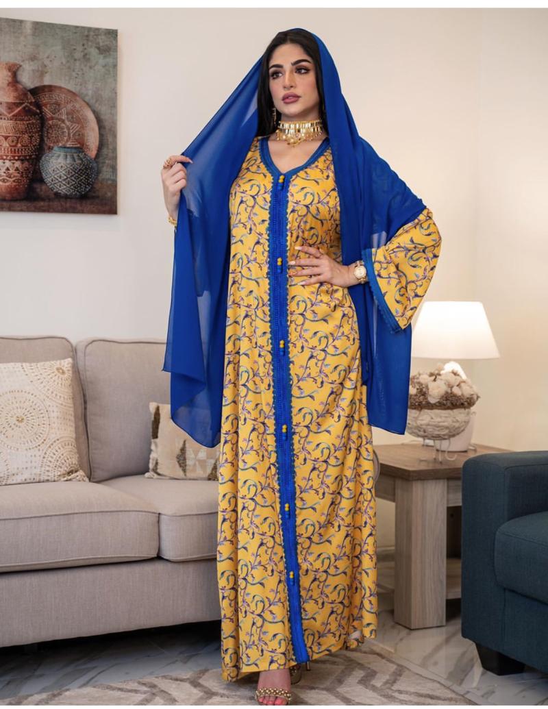 Ethnic Clothing Abaya Dubai Turkey Muslim Hijab Dress Kaftan Women Retro Floral Print Vintage Loose Oversized Islamic-image-736973359