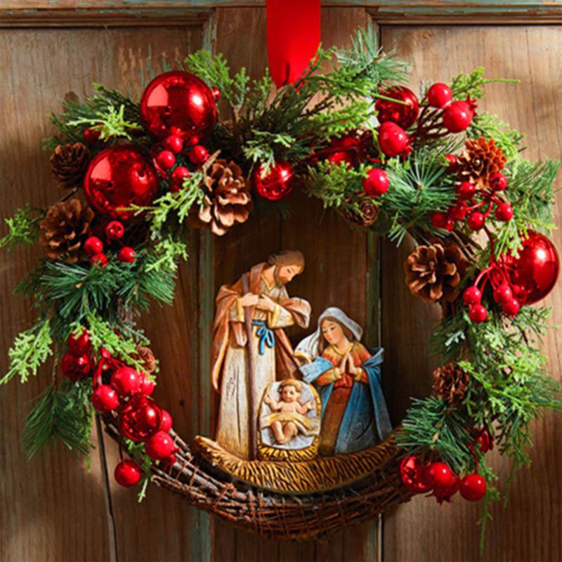 

Christmas Decorations 2022 Sacred Wreath With Lights Artificial Hanging Ornaments Front Door Wall Merry Tree