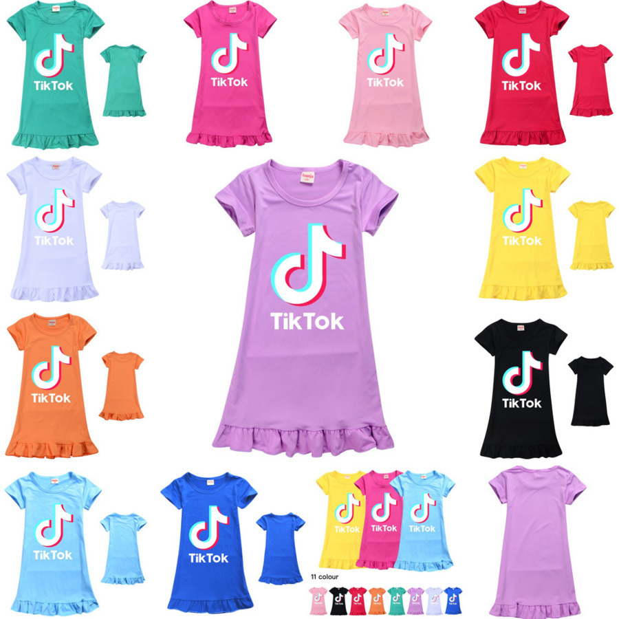 

11colors Girls Tiktok Tik Tok Dresses Summer Short Sleeve Flare Short Dress Founcy Skirt Party Casual Spots Beach Skirts Nightwear Sleep Clo, Red;yellow