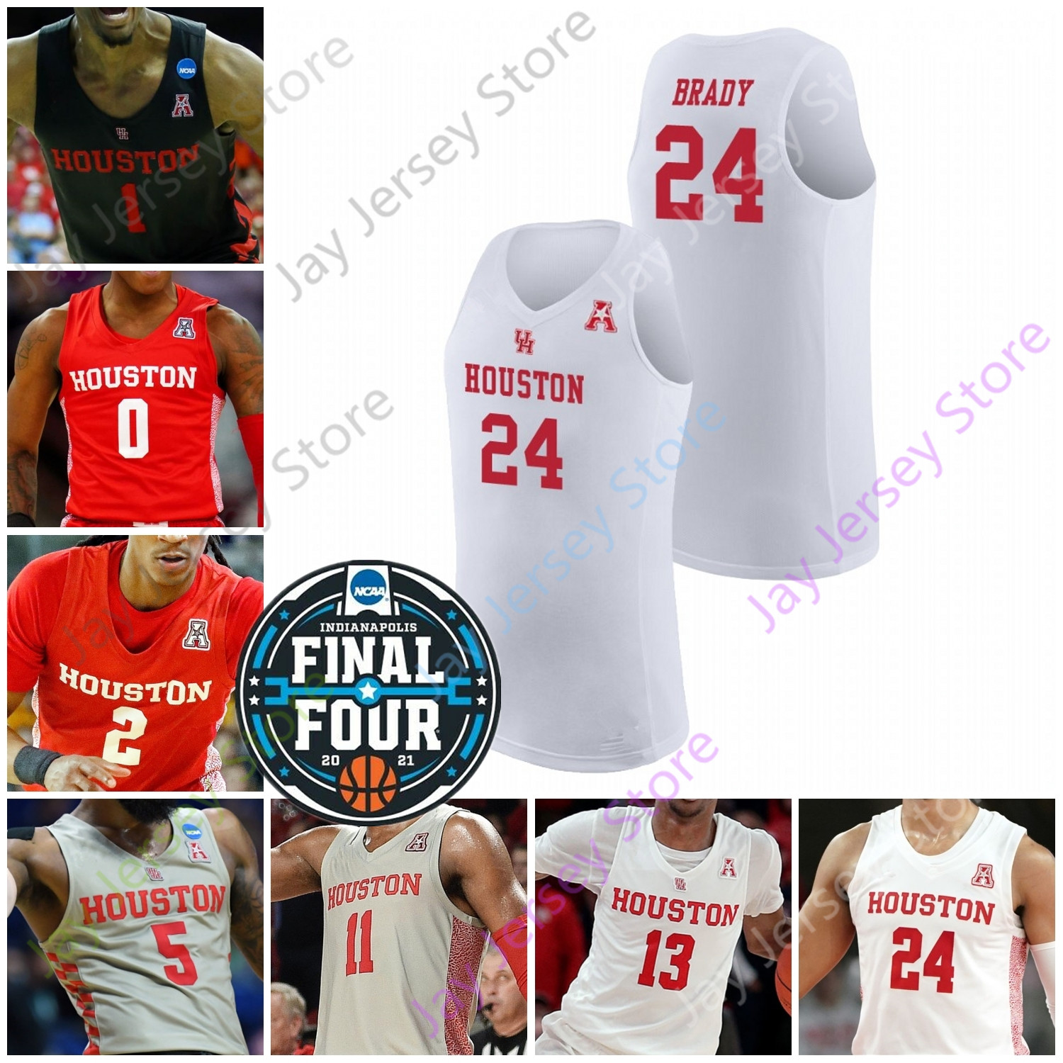 

2021 Final Four Houston Cougars Basketball Jersey NCAA College Tramon Mark Roberts Reggie Chaney Jamal Shead Brison Gresham Kiyron Powell Quentin Grimes, Black