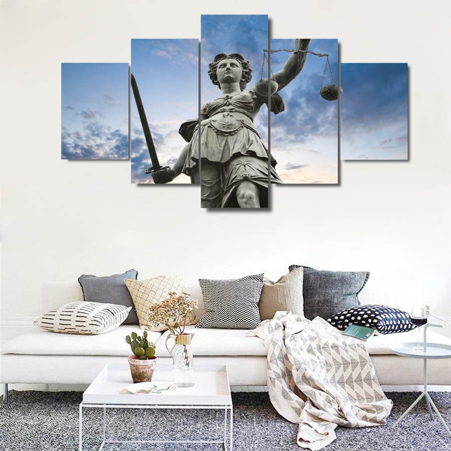 Goddess of Justice Prints Canvas Painting Poster Wall Art Pictures 5 Panels For Living Room( No Frame)-image-704419930