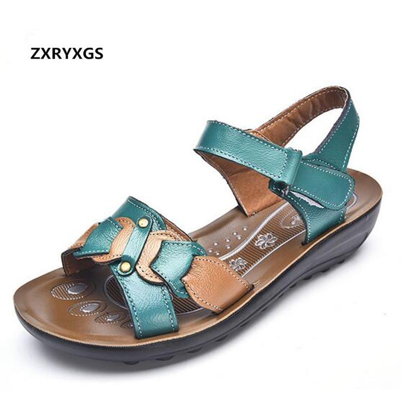 

Spell Color Open Shoes Woman Fashion Sandals Comfortable Non-slip Flat Casual Summer Leather Mom, Black