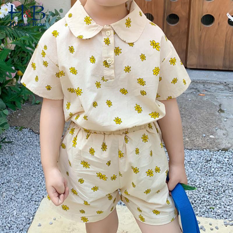 

Humor Bear Boy Clothes Set Summer Short Sleeve Floar Printed T-Shirt+Shorts 2Pcs Cute Toddler Kids For 2-6Y Clothing Sets, Bn700 beige