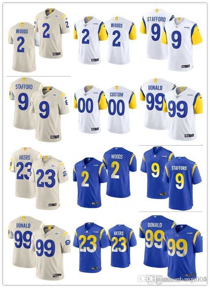 

Mens Womens Youth LosAngelesRams9 Matthew Stafford 23 Cam Akers 2 Robert Woods 99 Aaron Donald custom blue Football Jersey, Colour