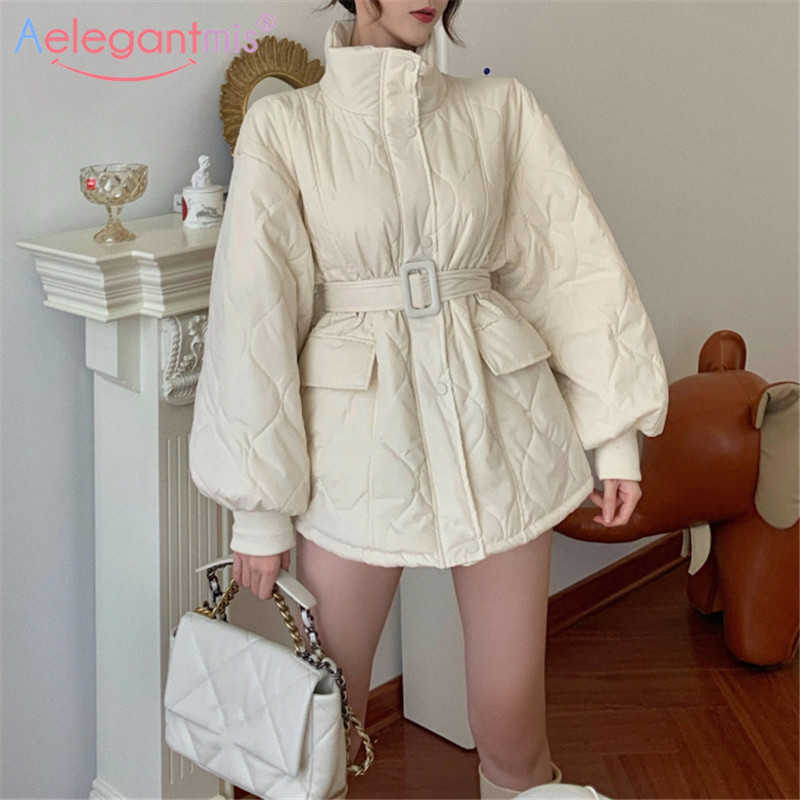 

Aelegantmis Casual Sashes Argyle Thin Coat Women Winter Loose Belt Turtleneck Light Jacket Female Oversize Warm Elegant Parkas 210607, Beige