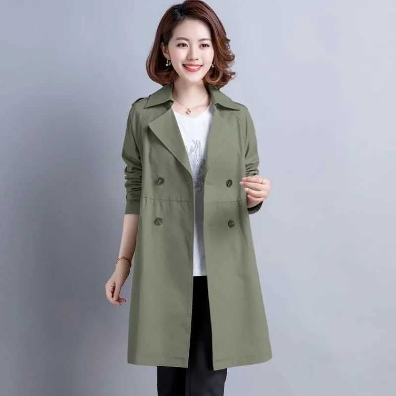 

Women Double Breasted Khaki Long Trench Coats Winter Casual Sleeve Straight Loose Jacket Elegant Windbreaker Korean Outwear 210526