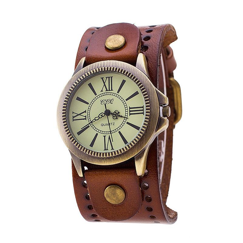 

Wristwatches Jessingshow Vintage Fashion Quartz Genuine Leather Roman Clock Wrist Watch Unisex Antique Color Men Gift, White
