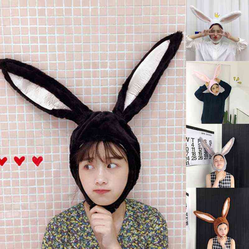 

Halloween Cute Plush Rabbit Hat Long Bunny Ears Hood Earflap Headgear Head Warmer Cosplay Costume Party Photo Props Y21111, Gray