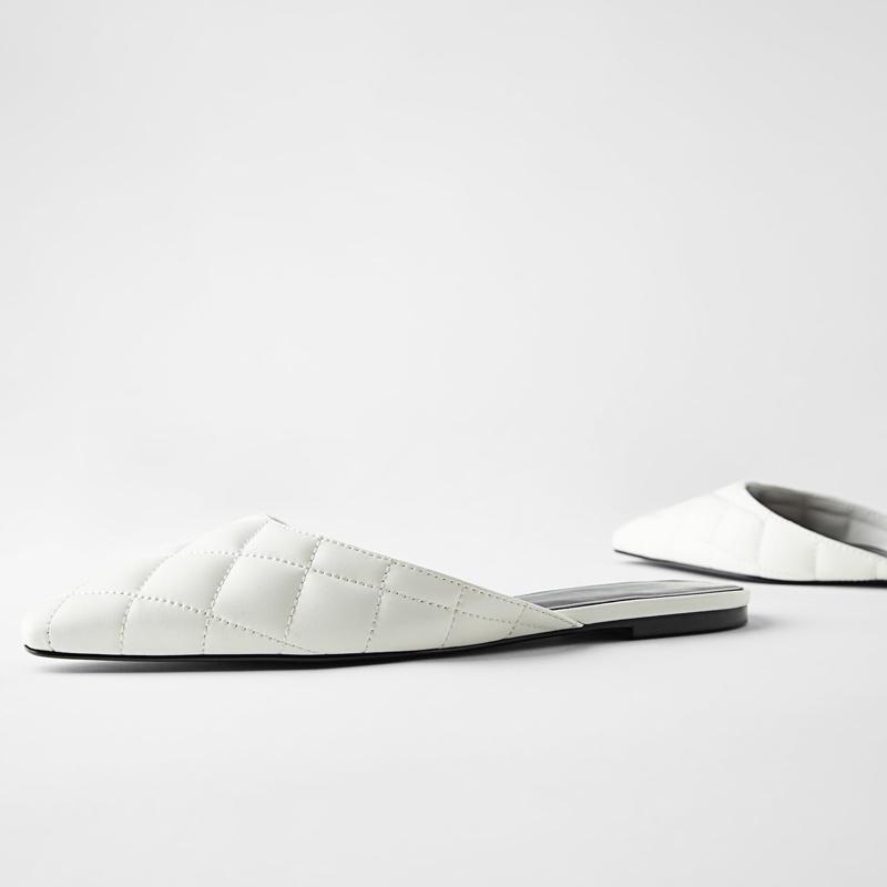 

Slippers Heeled Flat Muller Shoes Summer Square Toe Mules White Black Solid Concise Modern Flats Flip Flops Slides