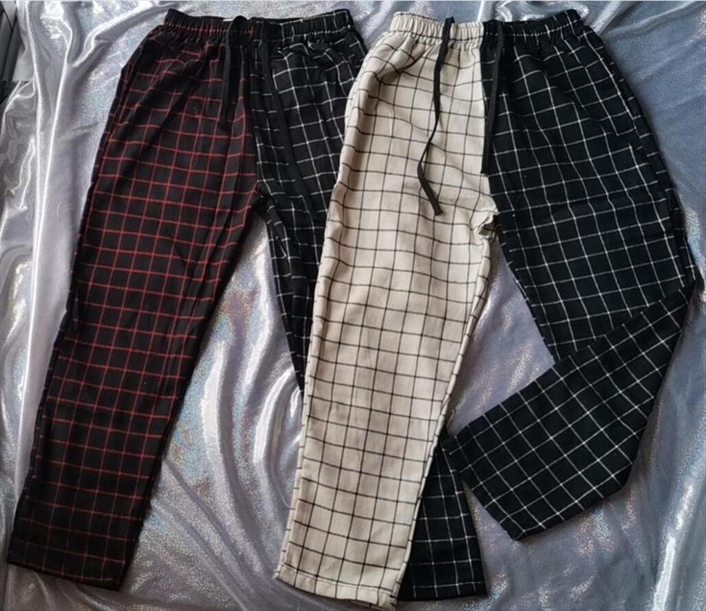 

england style classic plaid straight women capri harem casual trousers femme bottom pantalon punk sweatpants, Black;white