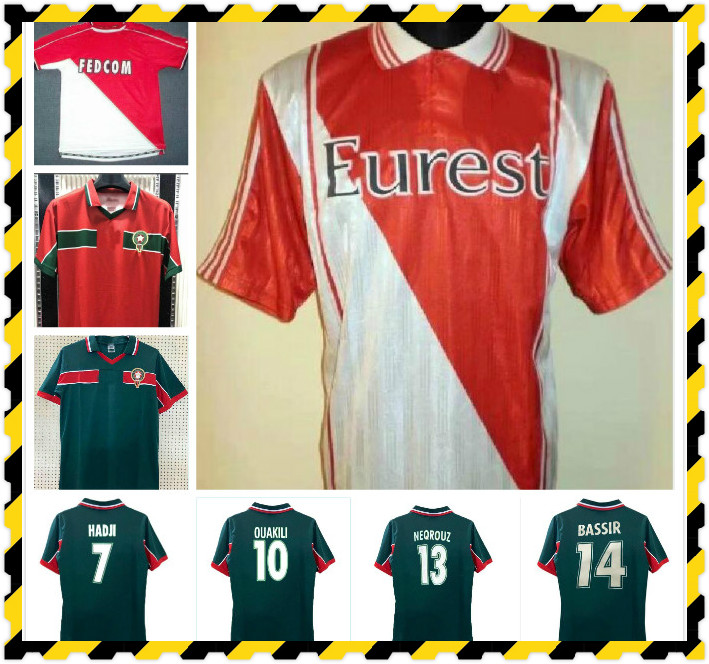

1994 1995 1996 1997 1998 Morocco retro soccer jersey 98 99 Maroc home away Hadji BASSIR OUAKILI NEQROUZ ABRAMI vintage classic old football shirt, Away 1998 wc jersey