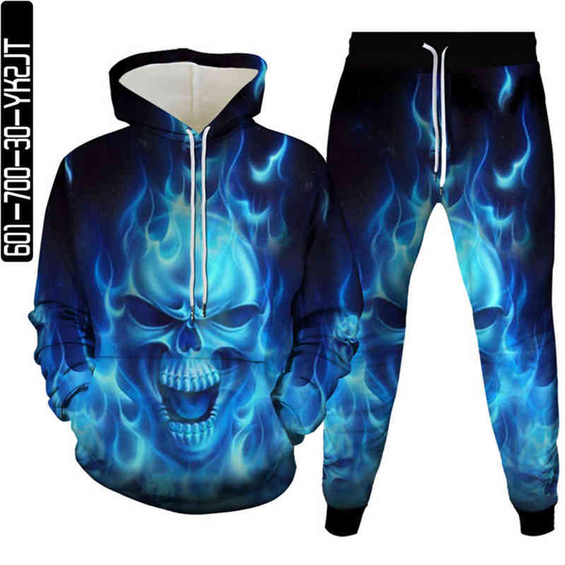 2021 Hommes Punk Crâne Films D'horreur Predator Alien 3D Imprimer Survêtement Hoodies + Pantalon 2Pc Ensembles Vêtements Homme Costume De Fête Pl