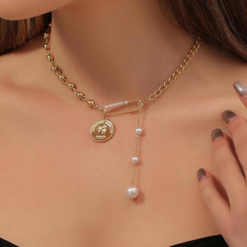 

pendant necklaces pin pearl necklace beads chain stitching clavicle for women beautiful woman avatar & pendants jewelry, Silver